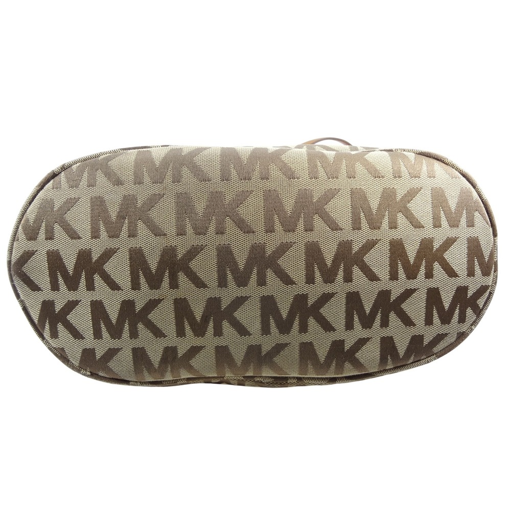 Michael Kors Beige Tan MK Monogram Canvas Tote Shoulder Bag Gold Hardware‎ - Picture 5 of 9